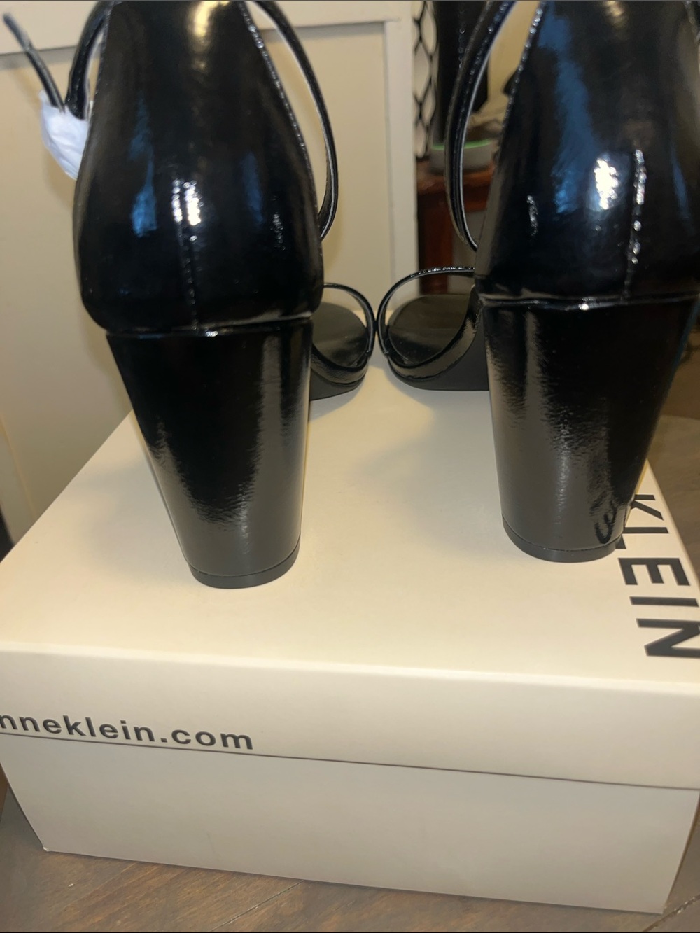 Anne Klein Black Patent Ankle-Strap Block Heels - Picture 3 of 5